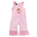 Pink Striped Ruffle Romper with Bear Ballerina Applique